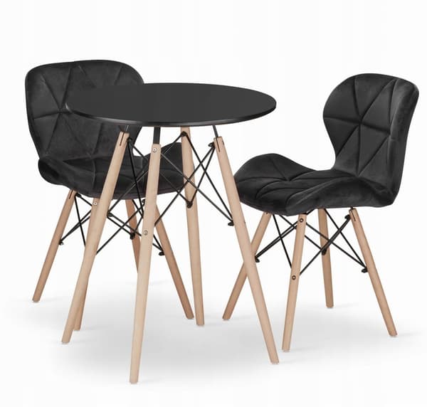 Set med runt bord TODI 60 svart + 2 LAGO svarta stolar