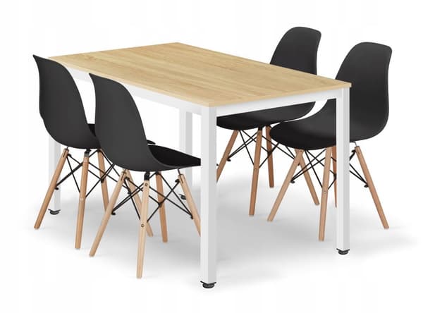TESSA rektangulärt bordsset 120x60 ek + 4 OSAKA svarta stolar