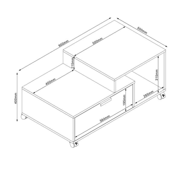 Salongbord HANNES 90x50xH40cm, rustikk / svart melamin