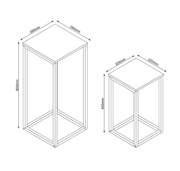 Sidebord HANNES 2-delers sett 26x26xH60cm, 22x22xH40cm, rustikk melamin