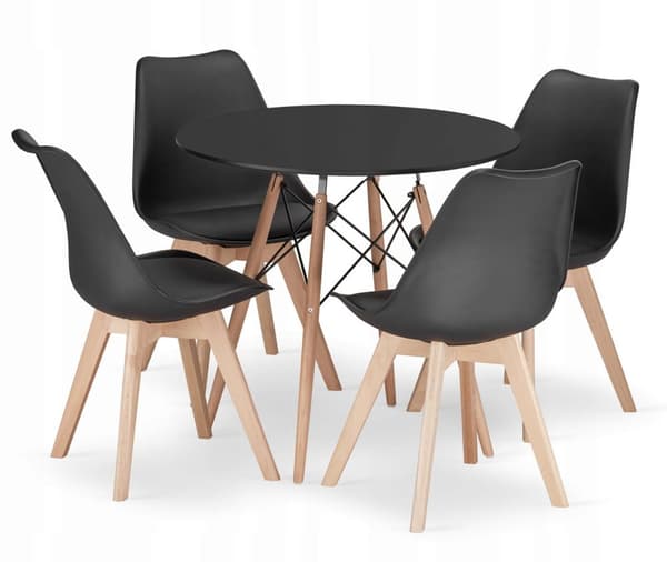 TODI runt bordsset 80cm svart + 4 MARK svarta stolar