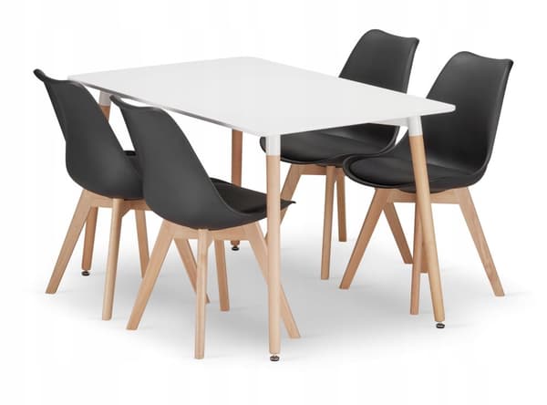 ADRIA rektangulært bordsæt 120x80 hvid + 4 MARK sorte stole