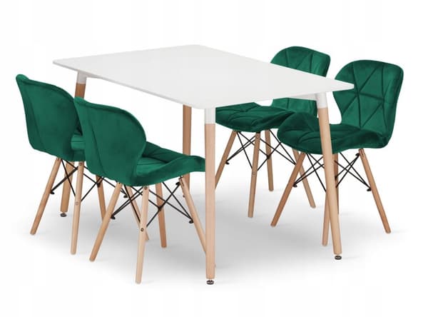 ADRIA rektangulært bordsæt 120x80 hvid + 4 LAGO grønne stole