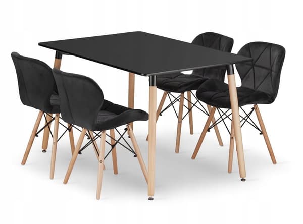 ADRIA rektangulært bordsæt 120x80 sort + 4 LAGO sorte stole