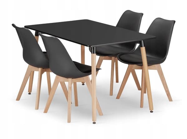 ADRIA rektangulärt bordsset 120x80 svart + 4 MARK svarta stolar