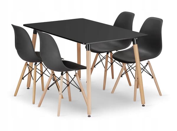 ADRIA rektangulärt bordsset 120x80 svart + 4 OSAKA svarta stolar