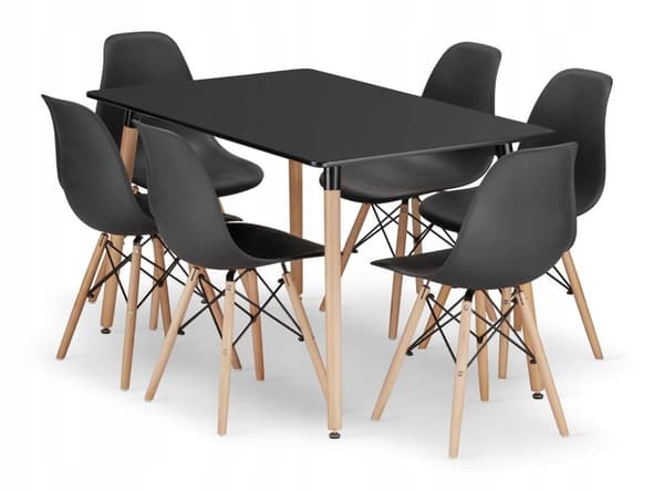 ADRIA rektangulært bordsæt 120x80 sort + 6 OSAKA sorte stole