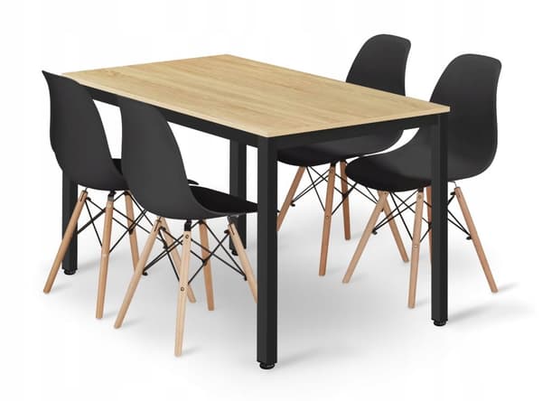 TESSA rektangulärt bordsset 120x60 ljus ek + 4 OSAKA svarta stolar