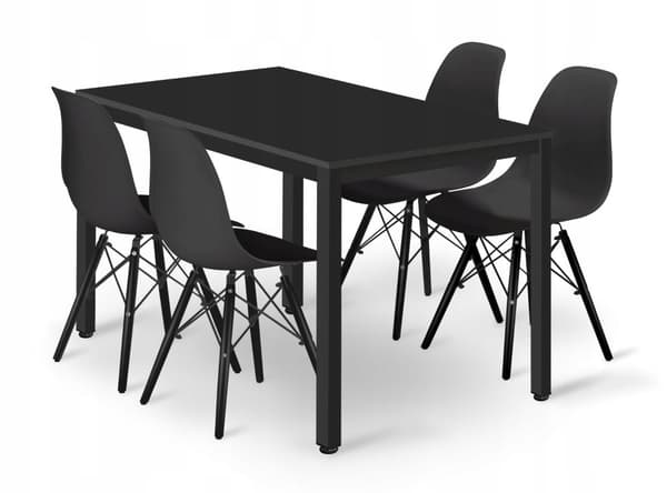 TESSA rektangulært bordsæt 120x60 sort + 4 OSAKA sorte stole