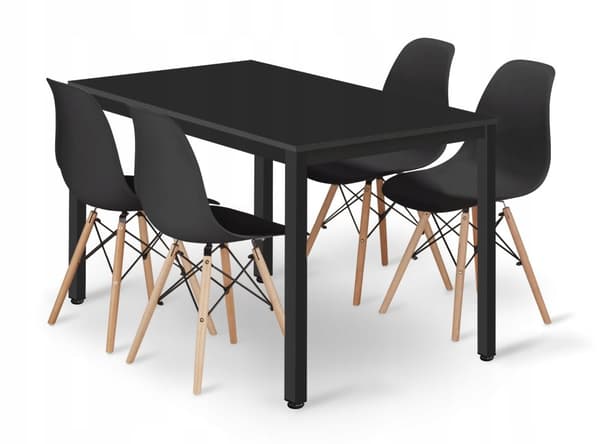 TESSA rektangulärt bordsset 120x60 svart + 4 OSAKA svarta stolar