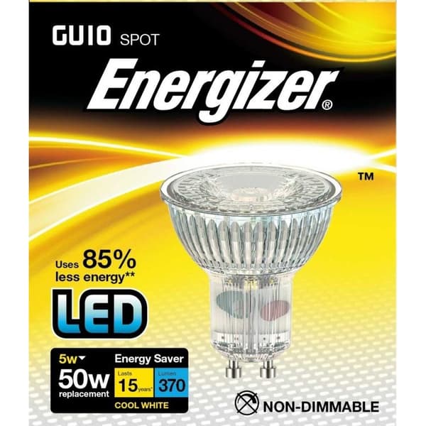 Energizer LED GU10 5w 350lm Light Bulb Cap Cool White Silver One Size