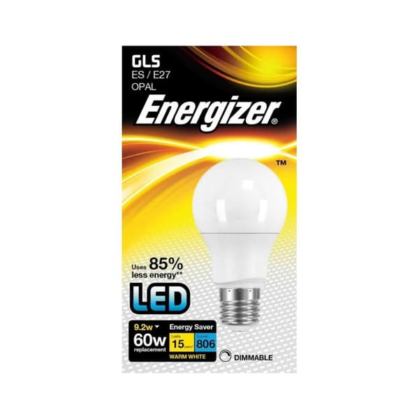Energizer LED GLS 9.2w Opal 806lm Pære E27 Warm White dæmpbar White One Size