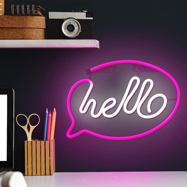 Neon LED Hello Batteri + USB Forever Light Rosa/vit