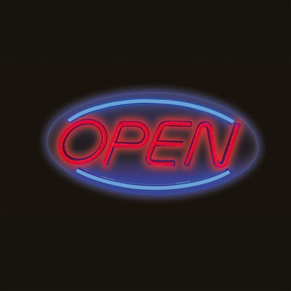 Neon PLEXI LED OPEN Batteri + USB Forever Light Blå röd