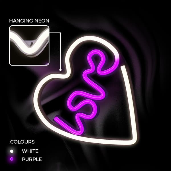 Neon LED LOVE HEART Batteri + USB Forever Light - lila/vit