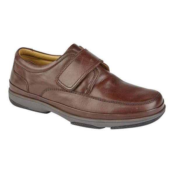 Roamers Mens Leather Wide Fit Touch Fastening Casual Shoes Brown 7 UK
