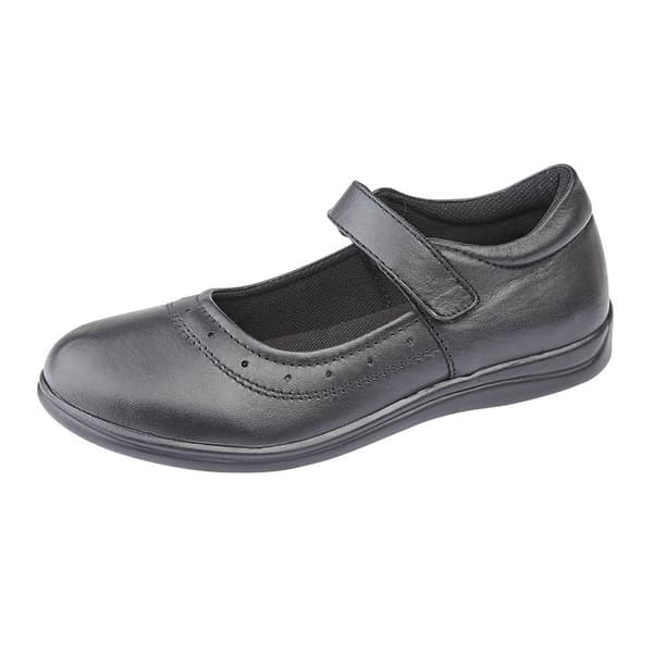 Roamers Childrens Girls Touch Fastening Leather School Shoes Black 10 UK Child