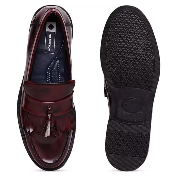Roamers Mens Toggle Saddle Hi-Shine Leather Loafers
