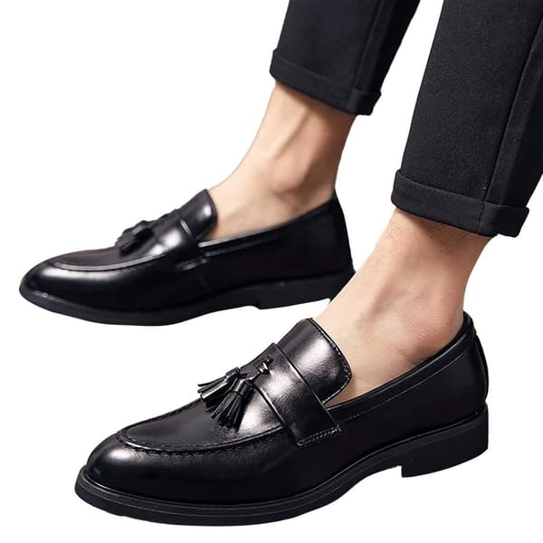 Roamers Mens Toggle Saddle Hi-Shine Leather Loafers