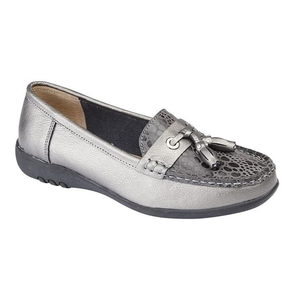Boulevard Womens/Ladies Wide Fitting Reptile Print Tassle Shoes Pewter 8 UK
