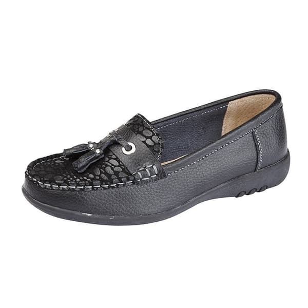Boulevard Womens/Ladies Wide Fitting Reptile Print Tassle Shoes