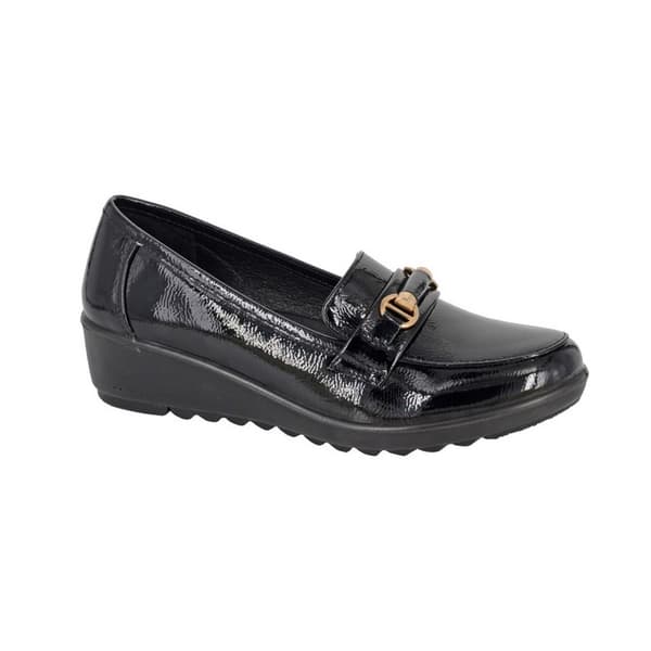 Boulevard Womens/Ladies Gloss Patent PU Saddle Trim Wedge Black 6 UK