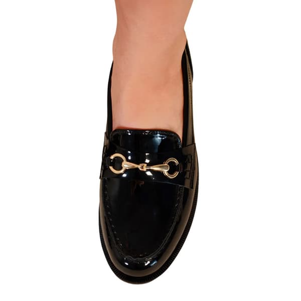 Where's That From Womens/Ladies Cielo Metal Bar Faux Leather Round Toe Loafers