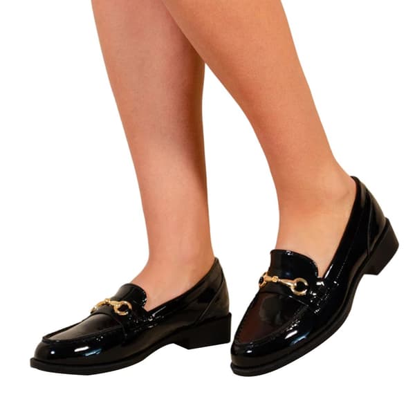 Where's That From Womens/Ladies Cielo Metal Bar Faux Leather Round Toe Loafers