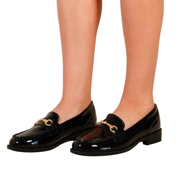 Where's That From Womens/Ladies Cielo Metal Bar Faux Leather Round Toe Loafers