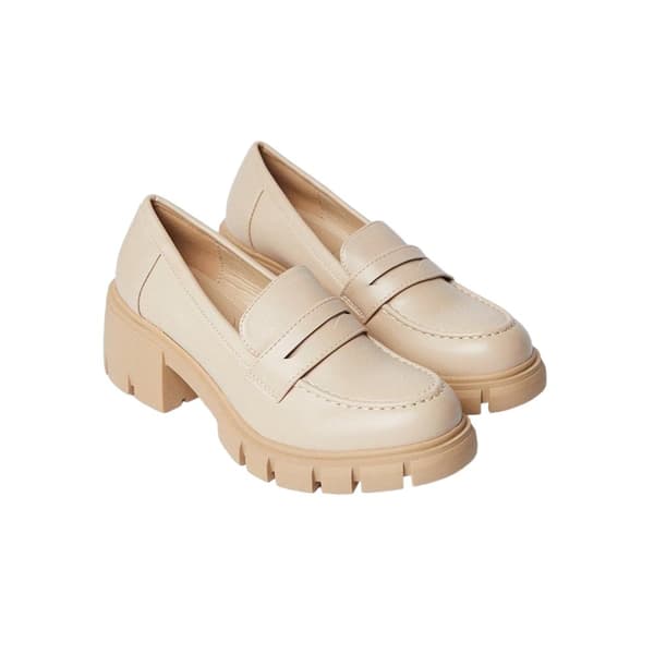 Faith Womens/Ladies Neddie Chunky Penny Loafers Beige 4 UK
