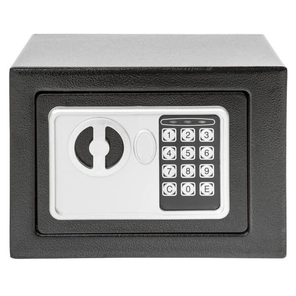 Elektronisk pengeskab 17x23x17cm + nøgle + 4 batterier - sort