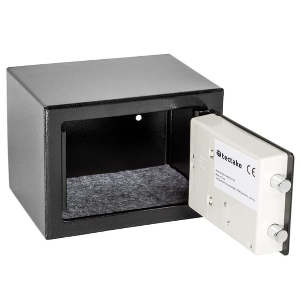 Elektronisk pengeskab 17x23x17cm + nøgle + 4 batterier - sort