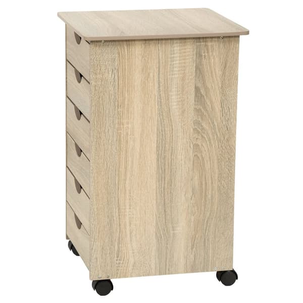 Kommode på hjul med 6 skuffer 65x36x40cm - Lys træ, egetræ Sonoma