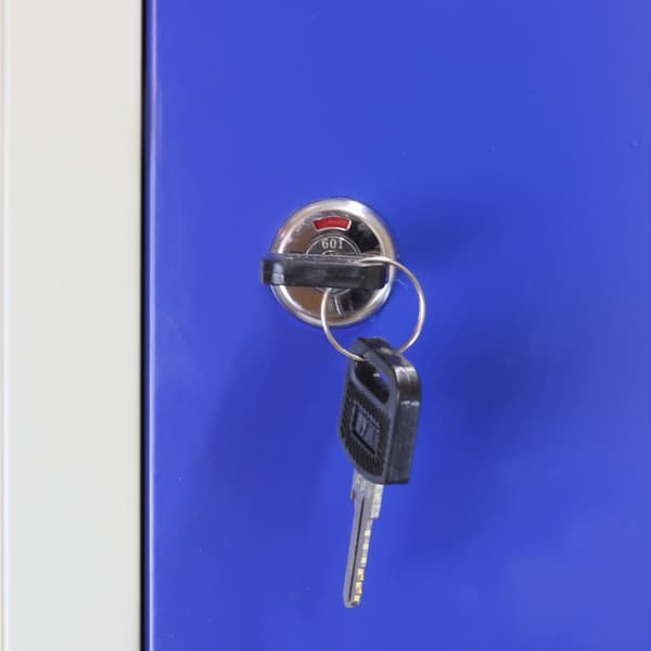 Förvaringsskåp i Metall 3 x Blå Låsbara Ventilerade Dörrar Plattpackad Omklädningsrum Personalrum Kontor Gym Skola Förvaring + GRATIS Magneter