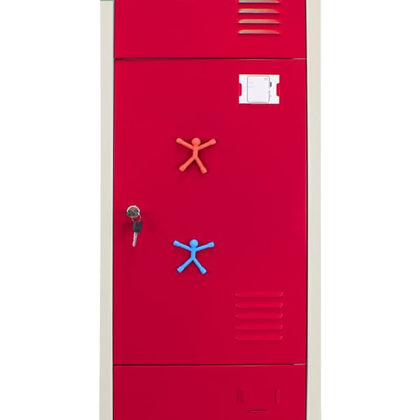 Förvaringsskåp i Metall 3 x Röda Låsbara Ventilerade Dörrar Plattpackad Omklädningsrum Personalrum Kontor Gym Skola Förvaring + GRATIS Magneter