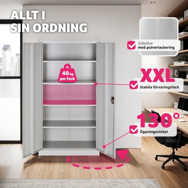Förvaringsskåp med 5 fack 40x80x180 cm - grå