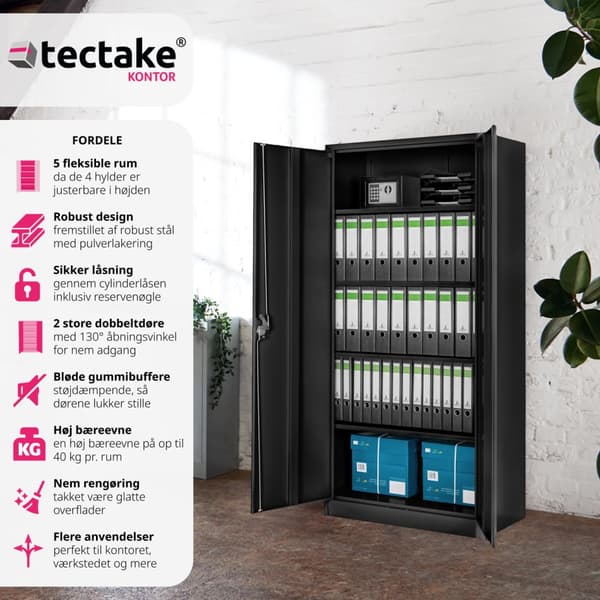 Arkivskab Blain med 5 hylder, 40x80x180cm - sort