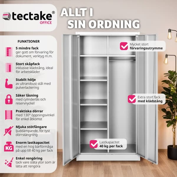 Dokumentskåp med 6 fack och stång - grå, 80 cm