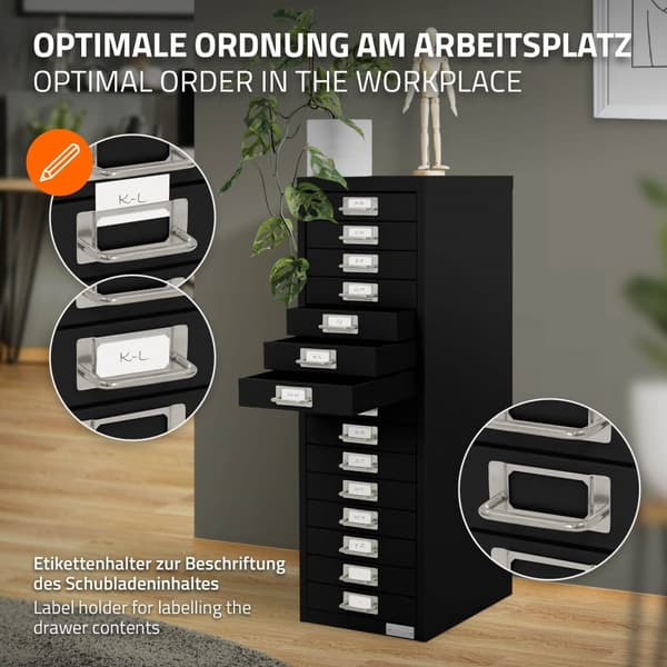 Arkivskab med 15 skuffer 28x38x87 cm sort metal ML-design