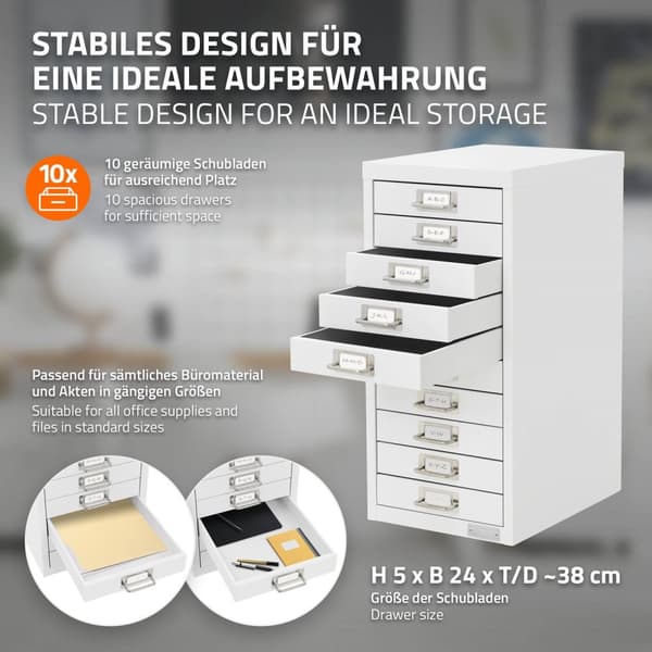 Arkivskab med 10 skuffer 28x38x60 cm hvid metal ML-design