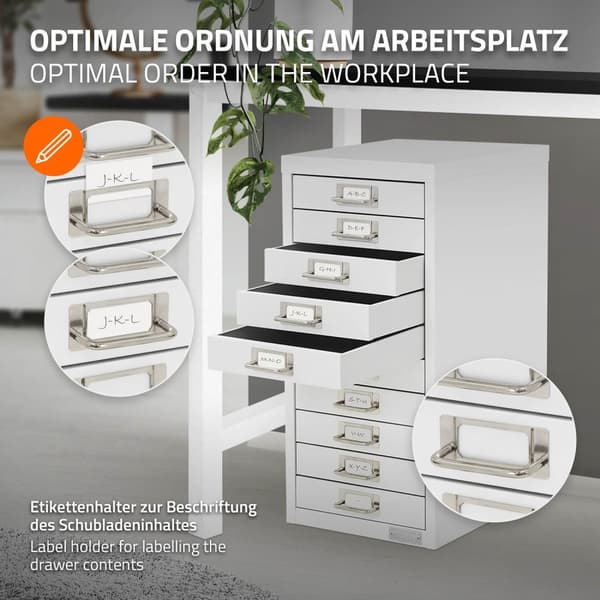 Arkivskab med 10 skuffer 28x38x60 cm hvid metal ML-design