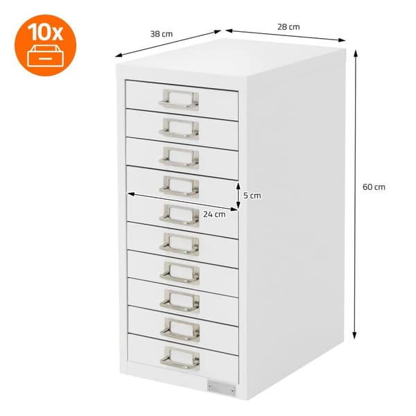 Arkivskab med 10 skuffer 28x38x60 cm hvid metal ML-design
