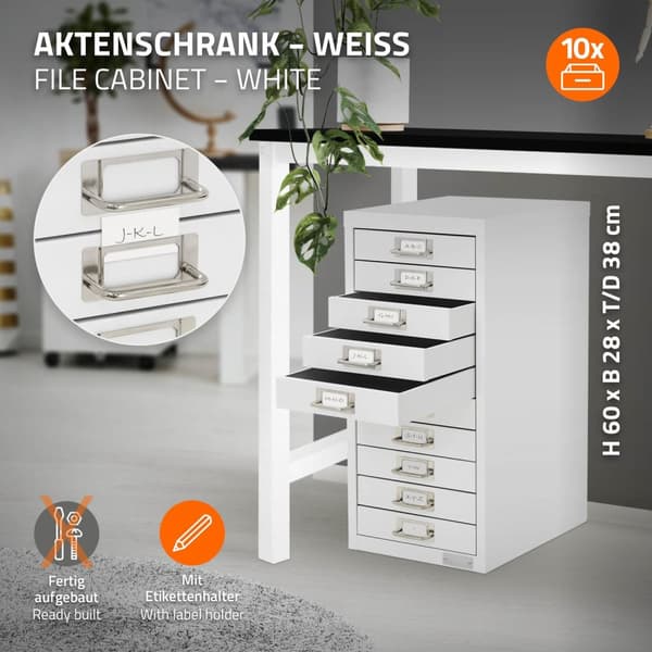 Arkivskab med 10 skuffer 28x38x60 cm hvid metal ML-design