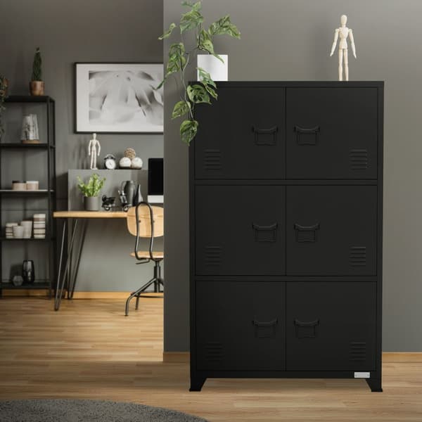 Kontorsskåp med tre nivåer magnetlås 75x40x120 cm svart stål ML design