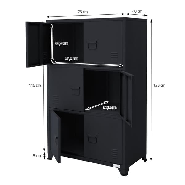 Toimistokaappi kolmella tasolla magneettisuljin 75x40x120 cm antrasiittiteräs ML-muotoilu