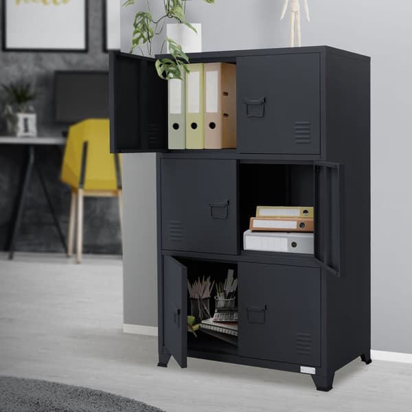 Toimistokaappi kolmella tasolla magneettisuljin 75x40x120 cm antrasiittiteräs ML-muotoilu
