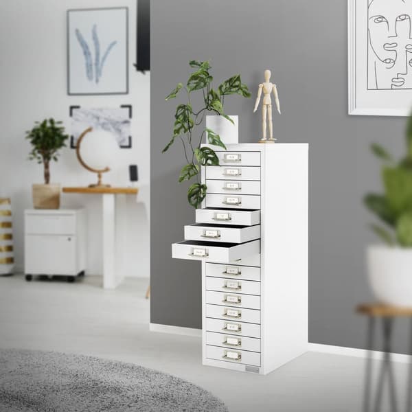 Arkistokaappi 15 laatikolla 28x38x87 cm valkoinen metalli ML-muotoilu