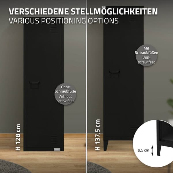 Arkivskab skab 1-dørs 38x38x137,5 cm sort stål ML design