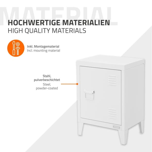 Industrielt arkivskab sengebord 40x30x57,5 cm hvidt stål ML-design