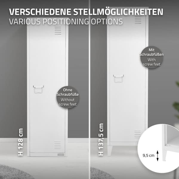 Arkivskab skab 1-dørs 38x38x137,5 cm hvid stål ML design
